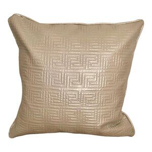 Pearlized Beige Vegan Leather Scroll Design Modern Pillow With Insert